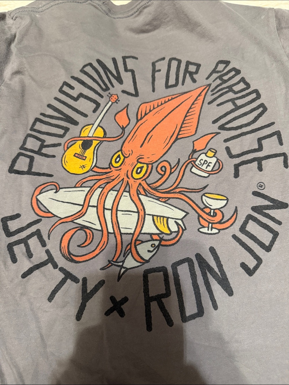 Gray Short-Sleeve Graphic Tee with Orange Squid Print